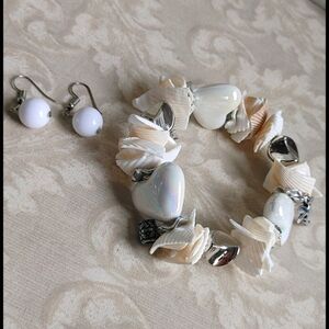 Seashell with Charms Stretch Bracelet &  Earrings